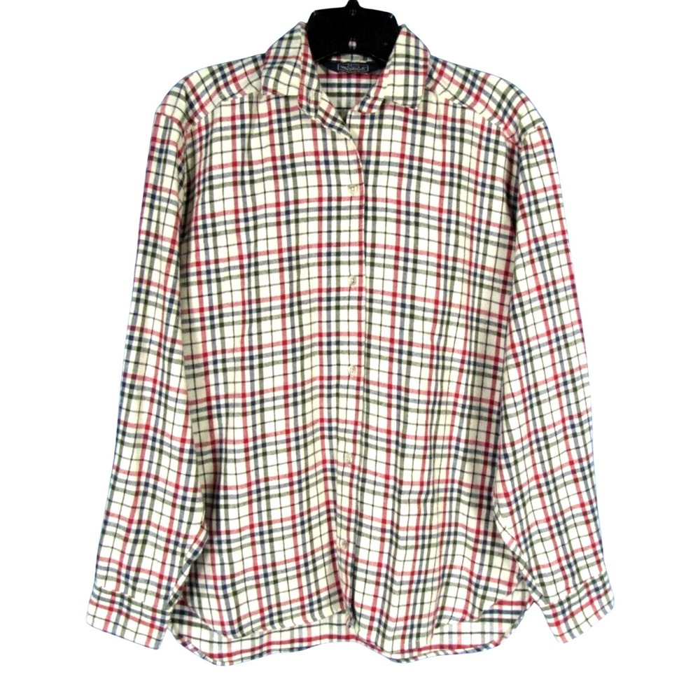 VTG WOOLRICH Lightweight FLANNEL Beige/Multi PLAID Button-Up SHIRT/TOP Sz M